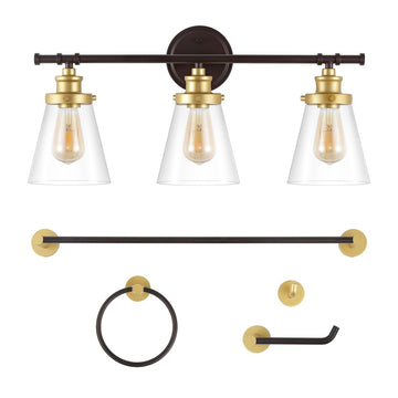 Hollis 23.75" 3-Light Traditional Farmhouse Vanity Light with Bathroom Hardware Accessory Set - JONATHAN Y